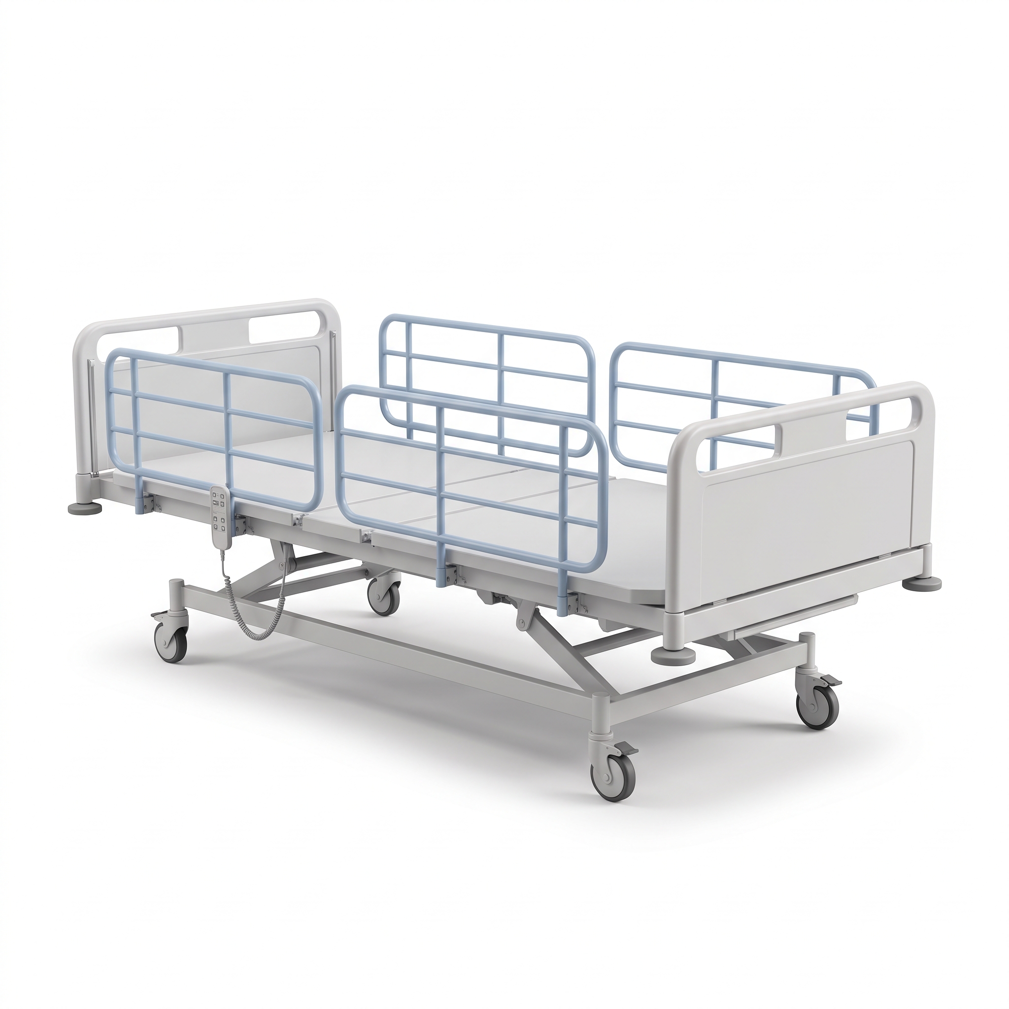 Full electric hospital bed set up in a living room during post-surgery recovery